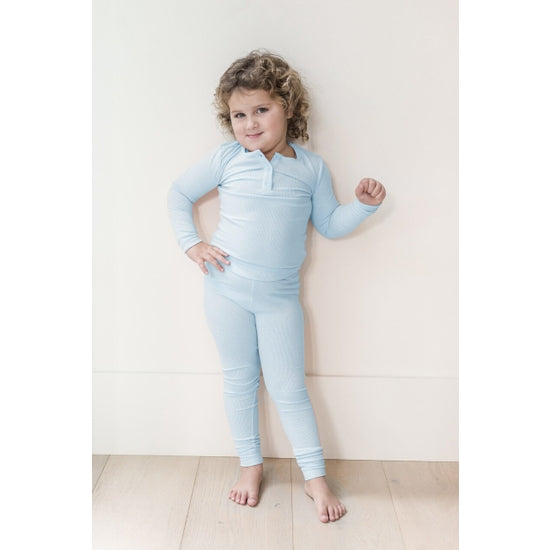 Kids Sundays Ribbed Henley Sleep Set in Sky Blue - From the Priv